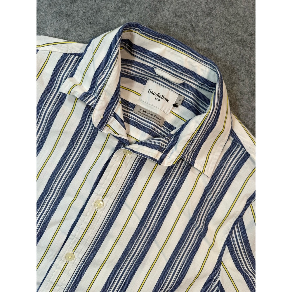 Goodfellow & Co Mens Small‎ Short Sleeve Button Down Shirt Blue Yellow Striped